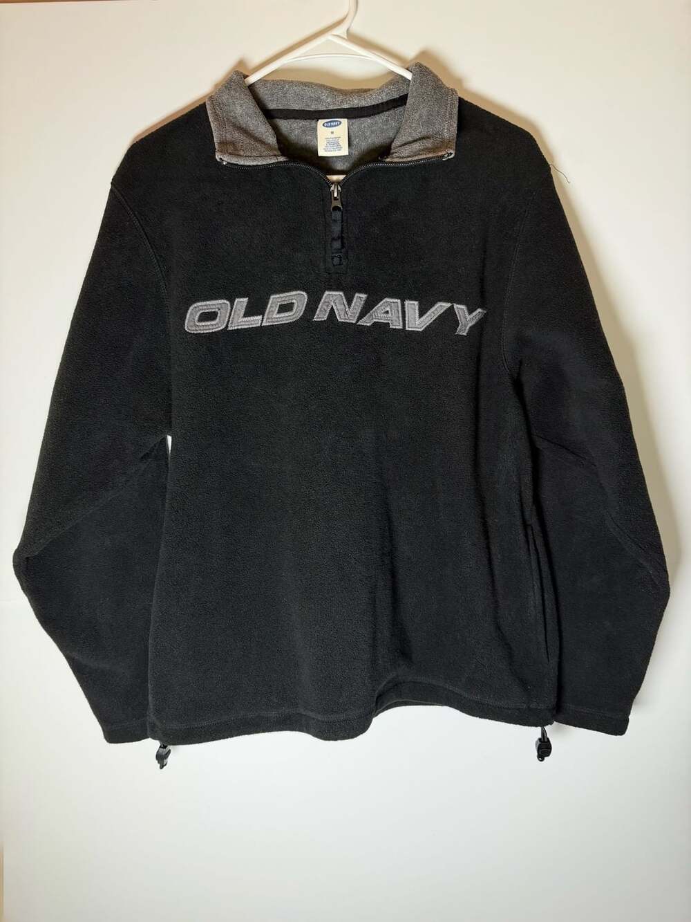 Vintage Old Navy Black Quarter Zip Polar Fleece Pullover Spellout Size M